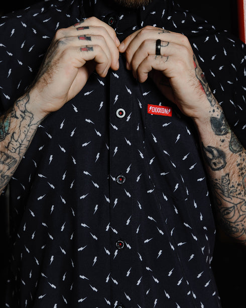 BOLT BLACK/WHITE PARTY SHIRT SHORT SLEEVE BUTTON UP  - MENS